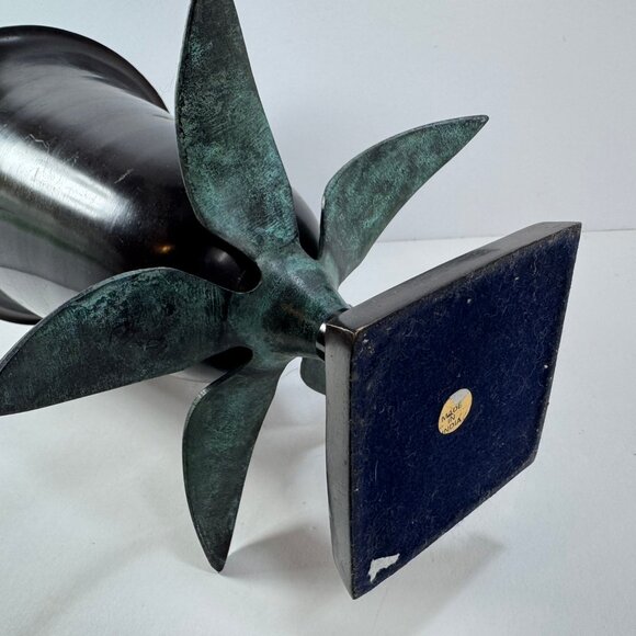 Tall Dark Finish Brass Fluted Vase w/ Brass Green Leaves 12.5" tall - Picture 7 of 10